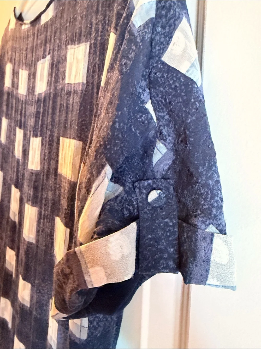 Tory Burch Navy and White Checked Drawstring Waist Dress